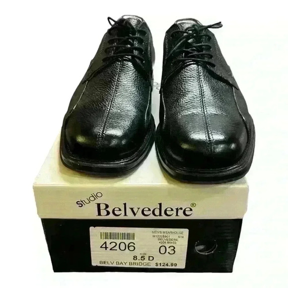 LIKE NEW Belvedere Bay Bridge Lace Up Oxford Shoes Men Size 8.5D Black Leather - Picture 15 of 16
